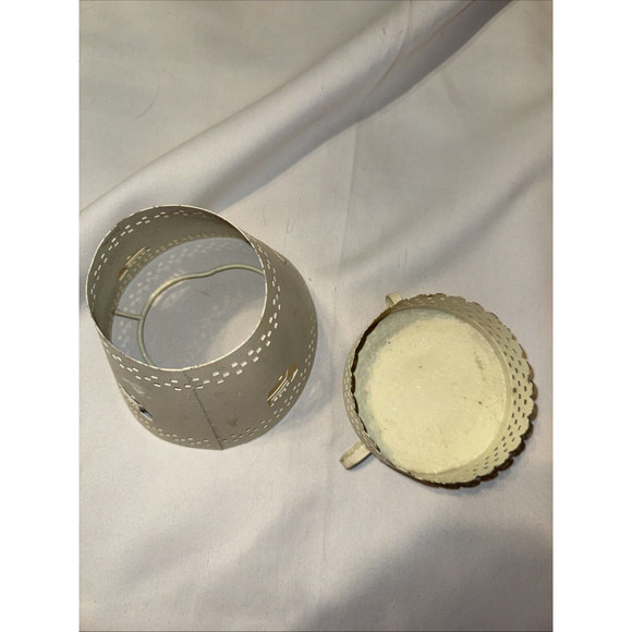 CANDLE SHADE With Tray Stand Farmhouse Punched Tin Jar Topper Cream Country - Picture 2 of 4